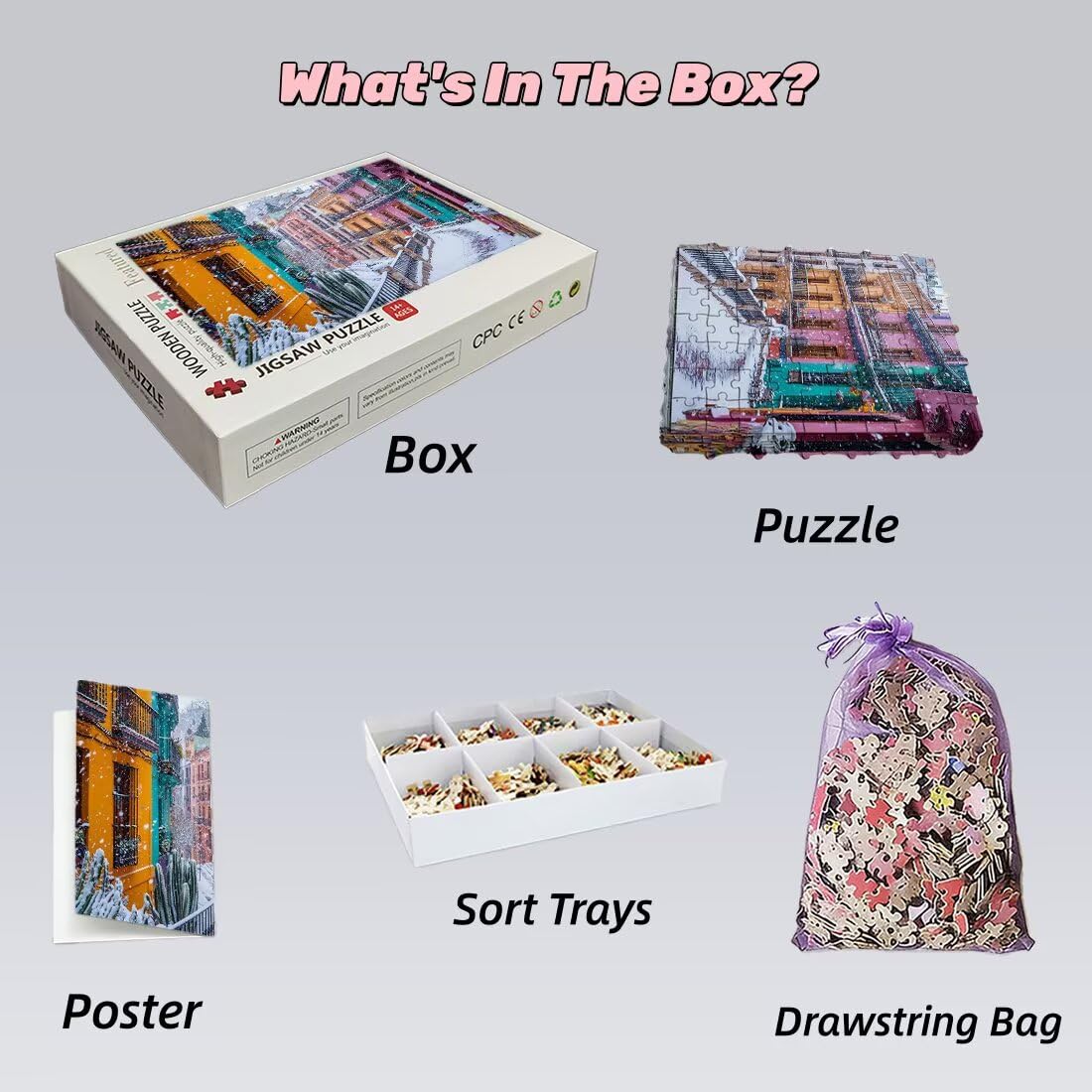 Puzzle 1500 elementów Dorośli Zima, Puzzle Kawałki Miasta, Niemożliwe Puzzle z wykwintnym pudełkiem do pakowania, klasyczne drewniane puzzle gry edukacyjne na prezent dla kobiet, dekoracja domu -2258