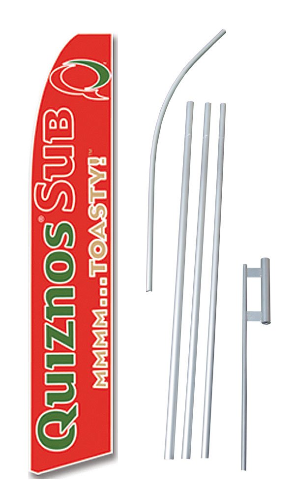 NEOPlex - "Quiznos Sub Red" Complete Flag Kit - Includes 12' Swooper Feather Business Flag with 15-Foot Anodized Aluminum Flagpole and Ground Spike