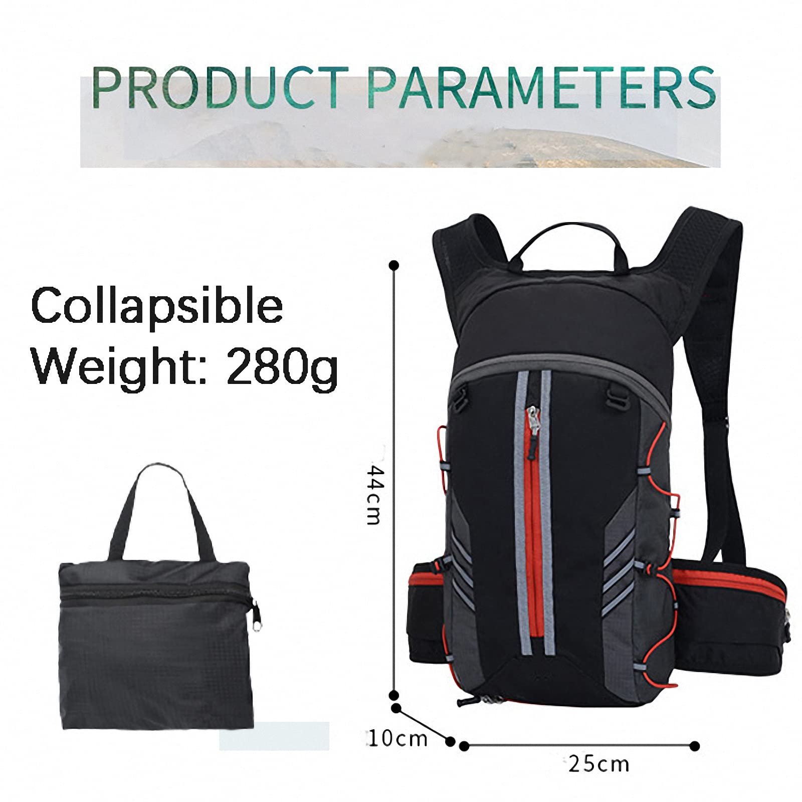 Zaino Pieghevole per Sacca Acqua con Sacca idratazione 2L,Zainetto da Esterno Uomo Donna per Sci,Caccia Daypack,Borsa MTB Impermeabile Ultraleggera e traspirante-10L/280g
