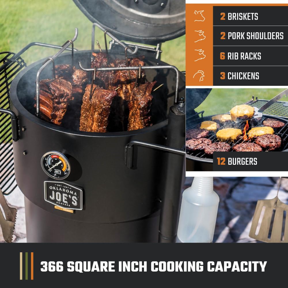 Oklahoma Joes Bronco Pro 21.5 in. Heavy Duty Charcoal Drum Smoker and Grill with 366 sq. in. Cooking Area in Black product thumbnail 4