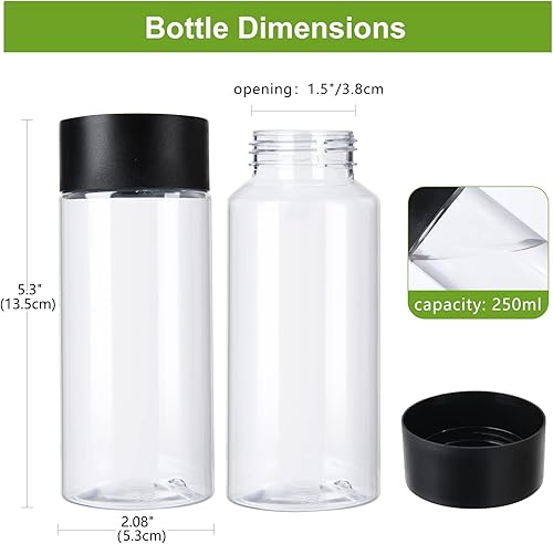 Miniatura 2 de Paquete de 24 botellas de plástico para jugo de 8 onzas con tapas, botellas de plástico para batidos, recipientes reutilizables para bebidas a