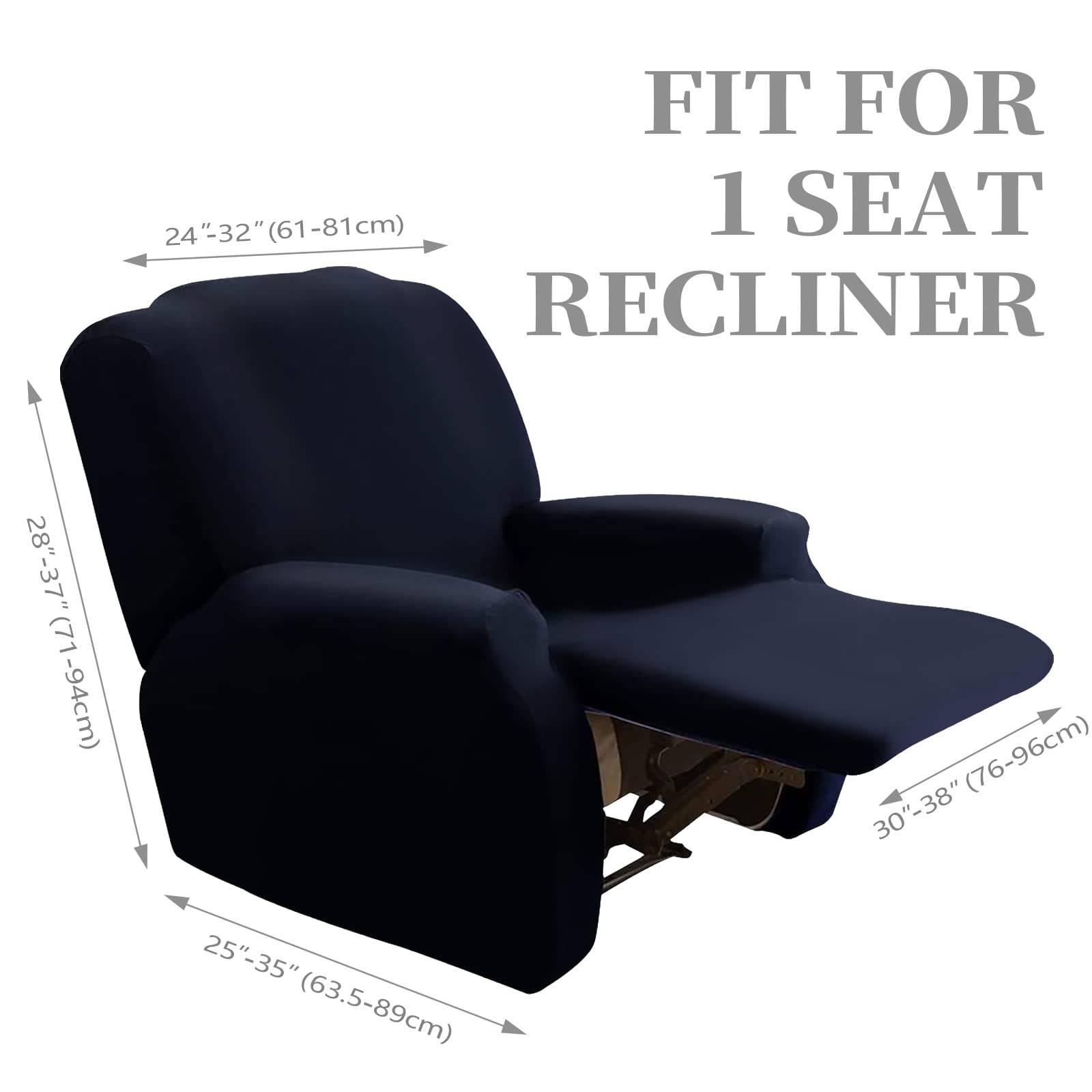 FIGOOO Copripoltrona Relax Reclinabile Copripoltrona 1 Posto Elasticizzato Relax Universale con Tasche 4-Pezzi Fodere per Poltrona Relax Lavabile Rimovibile Coprisedile Chivas,Blu Navy