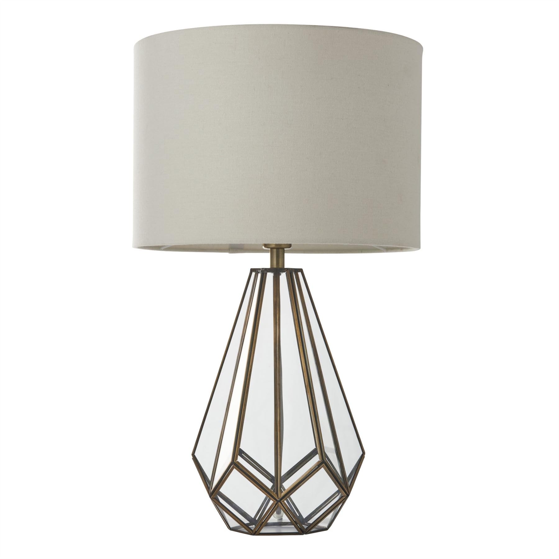 First Choice Lighting Table Lamp 50cm Bronze Geometric Glass Metal Linen Shade
