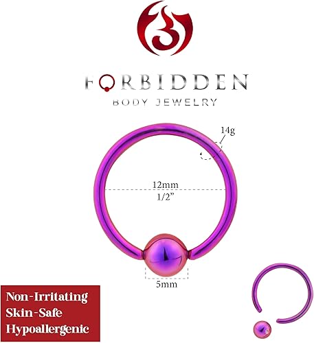 Miniatura 2 de Forbidden Body Jewelry El IP púrpura plateó el acero quirúrgico CBR 14G el 12 pulgada del aro del grano del anillo del aro, Acero inoxidable, titanio