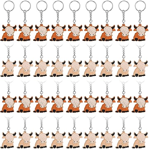 Barydat 36 Pcs Highland Cow Keychains Car Accessories Silicone 2 Colors