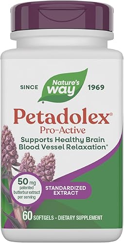 Nature's Way Petadolex Pro-Active, salud de los vasos sanguíneos y relajación en el cerebro con Butterburón patentado*, 60 cápsulas blandas