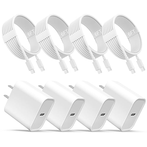 iPhone 16 15 Charger, USB C Charger, 4-Pack Fast Wall Charging, USB-C Chargers Block (4-Pack 6 ft Cable Included) for iPhone 16 15/15 Pro/15 Pro Max/iPad Pro/AirPods Samsung & More - 4 Pack