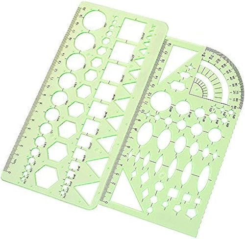 2PCS plantillas de medición verdes de plástico reglas geométricas para oficina y escuela, encofrado de construcción, plantillas de dibujos