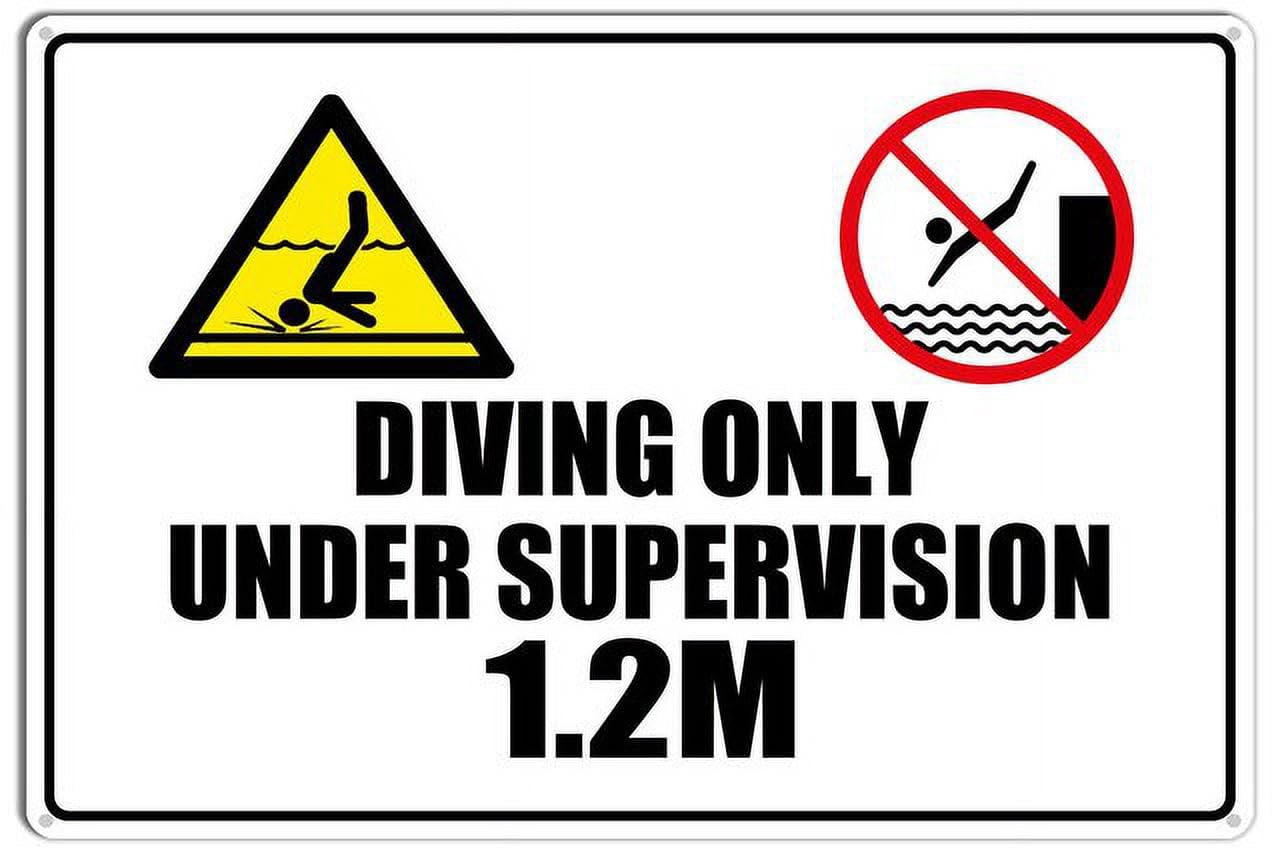 Diving Only Under Supervision (1.2M) Metal Sign With Symbol 8"x12" Aluminum UV Printed 4 Pre-Drilled Holes For Pool Managers, Homeowners - Pool Area
