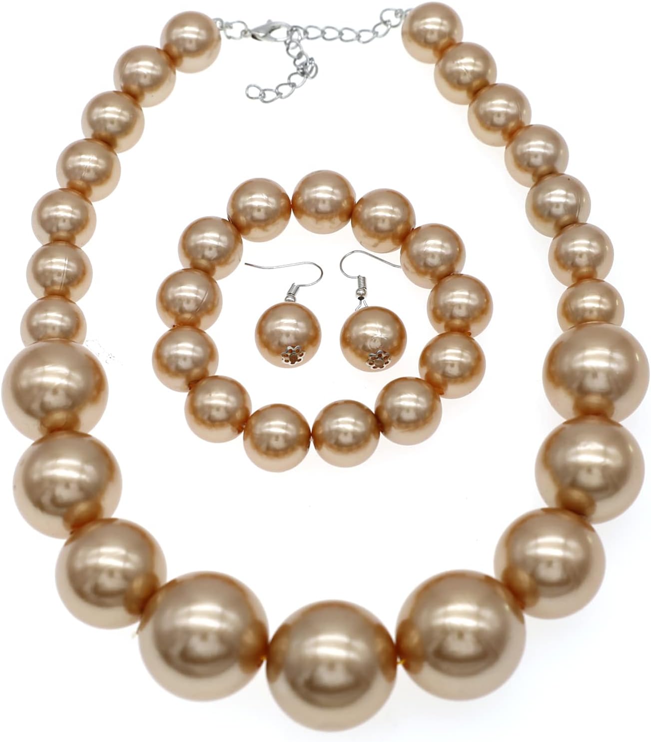 We WeWe Imitation Pearl Necklace for Women Large Chunky Pearl Necklaces Multilayer Pearl Necklace and Earring 1920s Costume Jewelry set
