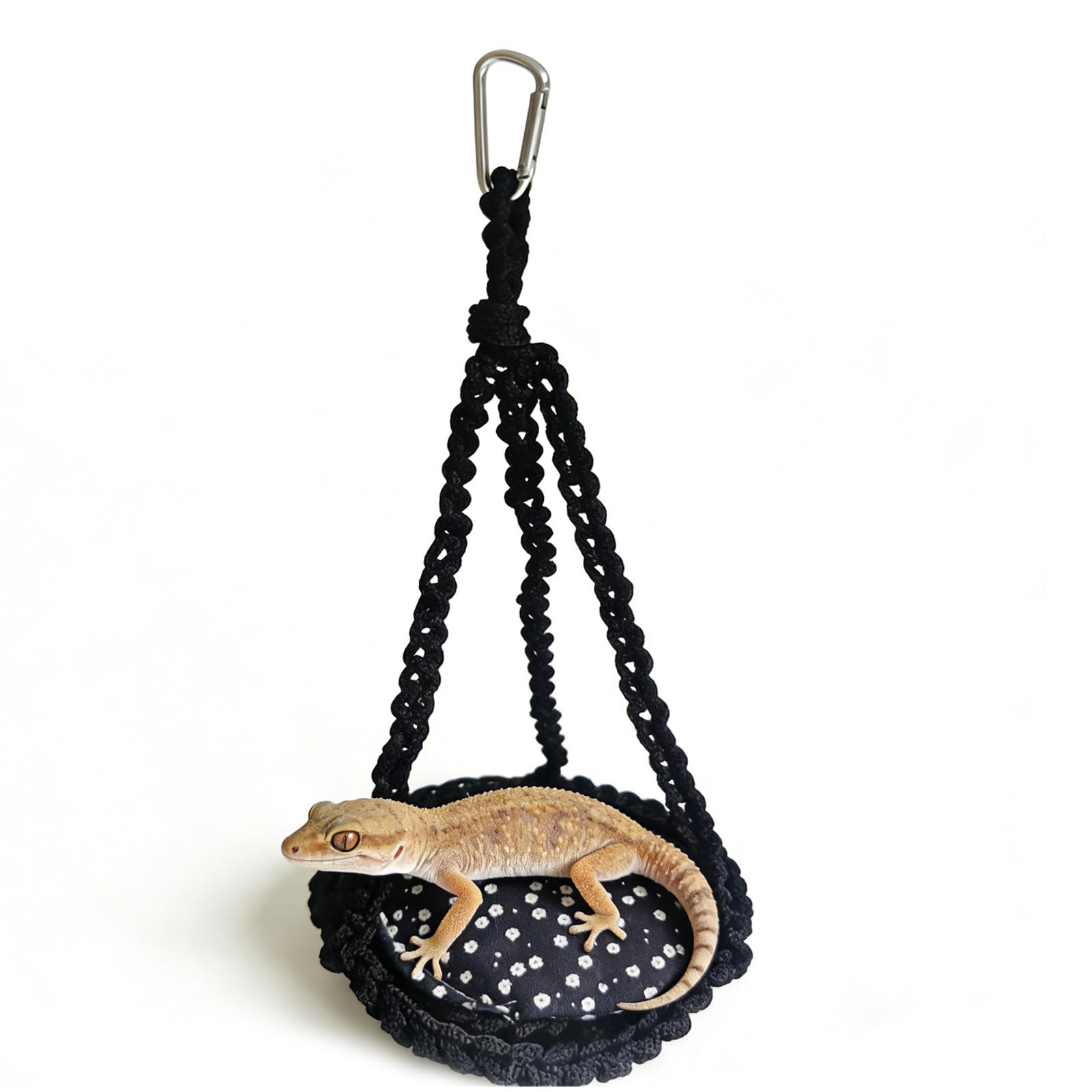 CQJ Reptile Hammock Swing Hanging Bed Bearded Dragon Hammock Reptile Accessories for Chameleon, Lizards, Gecko, Snakes, Iguana Reptiles, Geckos, Bird, Parrot, Parakeet, Cockatiel Toys（Black with pad）