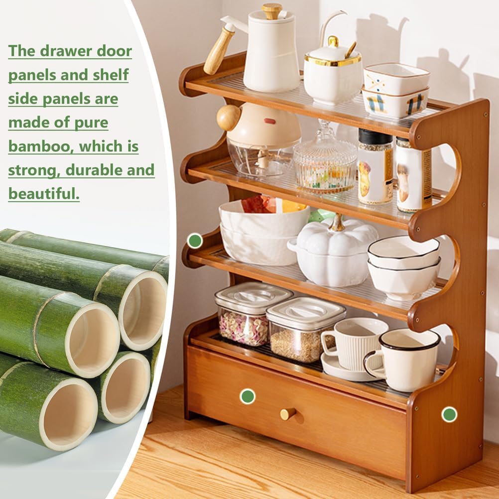 3-stöckiger Bambus-Kaffeetassenhalter für die Küche, 50 cm, K-Cup-Organizer, stilvolles Aufbewahrungsregal, Braun und Schwarz, perfektes Kaffeezubehör.