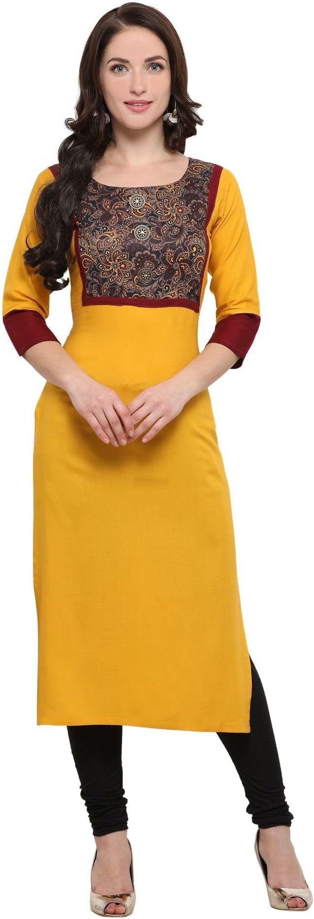 SHOPPING QUEEN Women Rayon Straight Kurta (A063_Mustard_Medium)