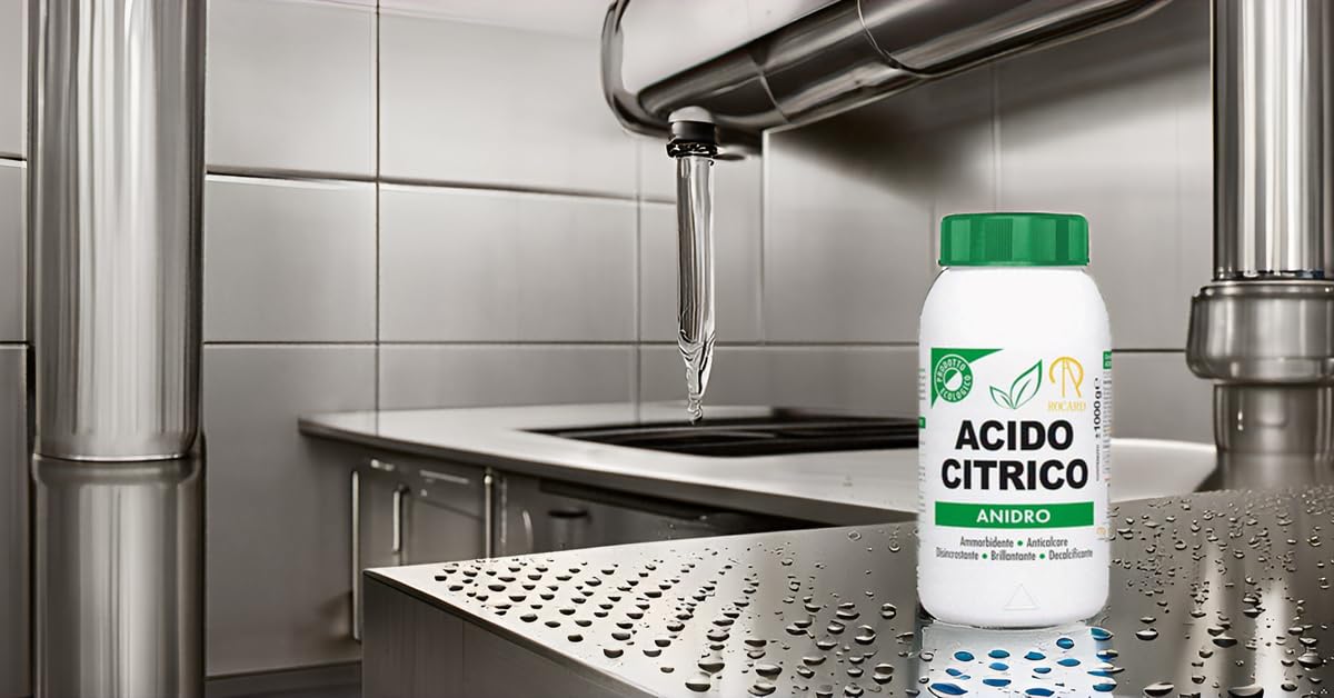 Rocard® Acido Citrico Anidro 1 Kg – Prodotto Naturale Multifunzione 100% Puro | Anticalcare, Disincrostante, Decalcificante, Brillantante per Casa, Cucina e Lavatrice