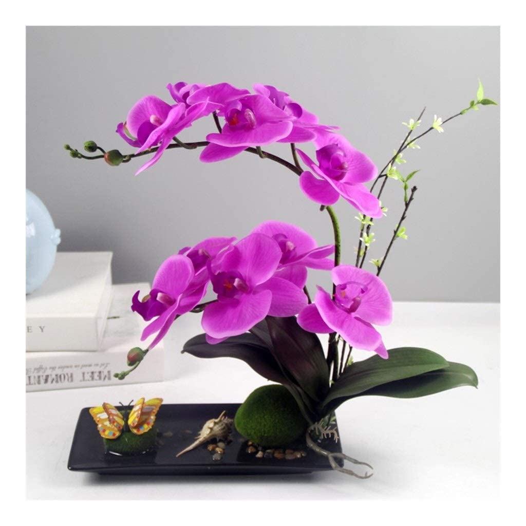 XDLEDMKIZ Artificial Flowers Artificial Orchids Decoration - Phalaenopsis Flower Arrangements Bonsai Faux Phalaenopsis Leaves Stem Decor With Vase For Home/Kitchen/Bedroom/Off