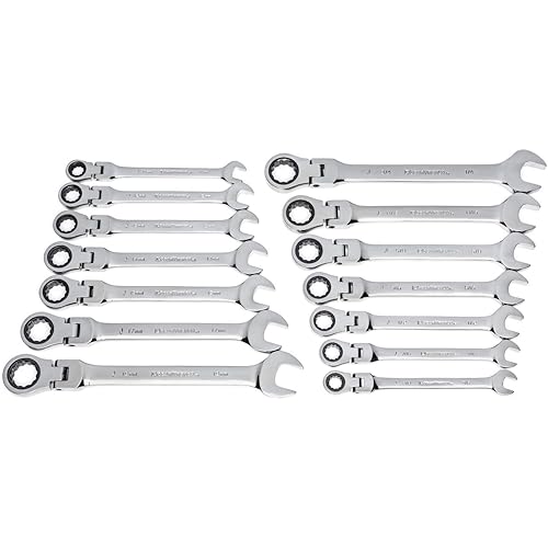 GEARWRENCH 14 Pc. 12 Pt. Flex Head Ratcehting Combination Wrench Set, SAE/Metric - 85141