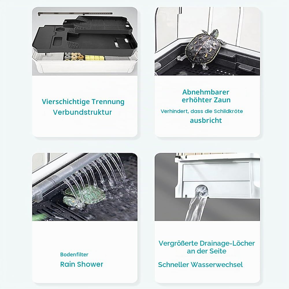 Schildkrötenbecken Aquarium Kit mit Plattform und Pflanzen - Einfacher Wasserwechsel und Reinigung, idealer Lebensraum für See-Reptilien