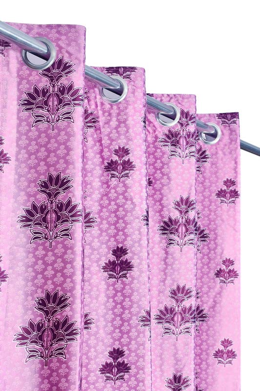 Image of Exporthub 2 Pieces Polyester Purple Floral Digital 3D Printed Eyelet Window Curtains -Length 5 Feet (EHSPR825 54)