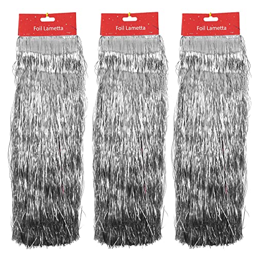 HOVUK® 3 x decorazioni natalizie in lametta, 1,2 m, argento, per albero di Natale e soffitto, decorazione natalizia per casa, ufficio, matrimoni, feste di compleanno