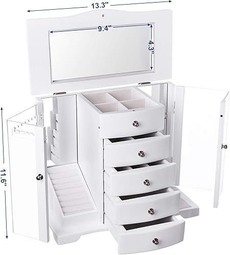 Miniatura 7 de SONGMICS Joyero de madera organizador grande con puertas acrílicas transparentes y 4 cajones blanco UJOW57W