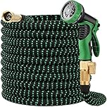 50 ft Expandable Garden Hose - All New 2025 Retractable Water Hose with 3/4" Solid Brass Fittings, Extra Strength Fabric - Flexible Expanding Hose