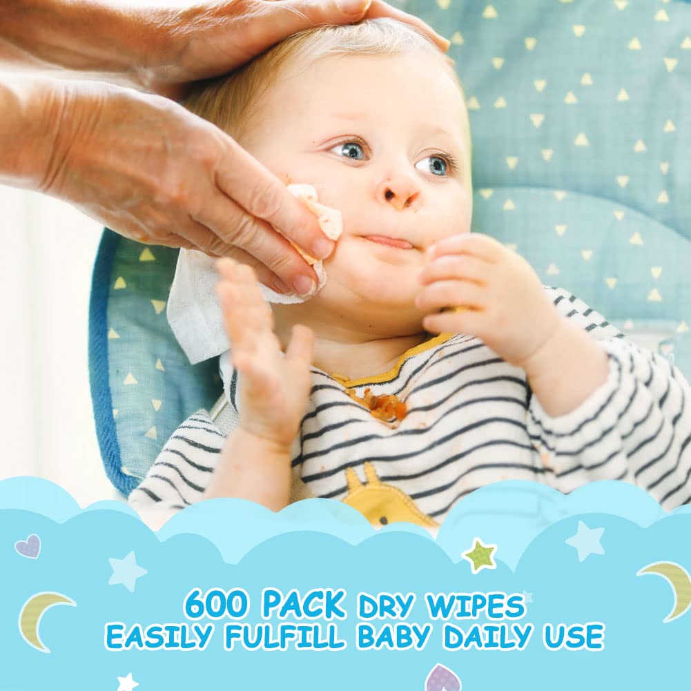 Orighty Lingettes sèches pour bébé – Gants de toilette super doux, tissu 100 % non parfumé pour la peau sensible, idéal pour changer les