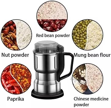 Electric Coffee Bean Grinder for Kitchen - Portable 300W Stainless Steel Coffee Bean Spice Nut Seed Dry Herbs Grain Dry Grinder with Brush Spoon UK Plug (Silver Black)
