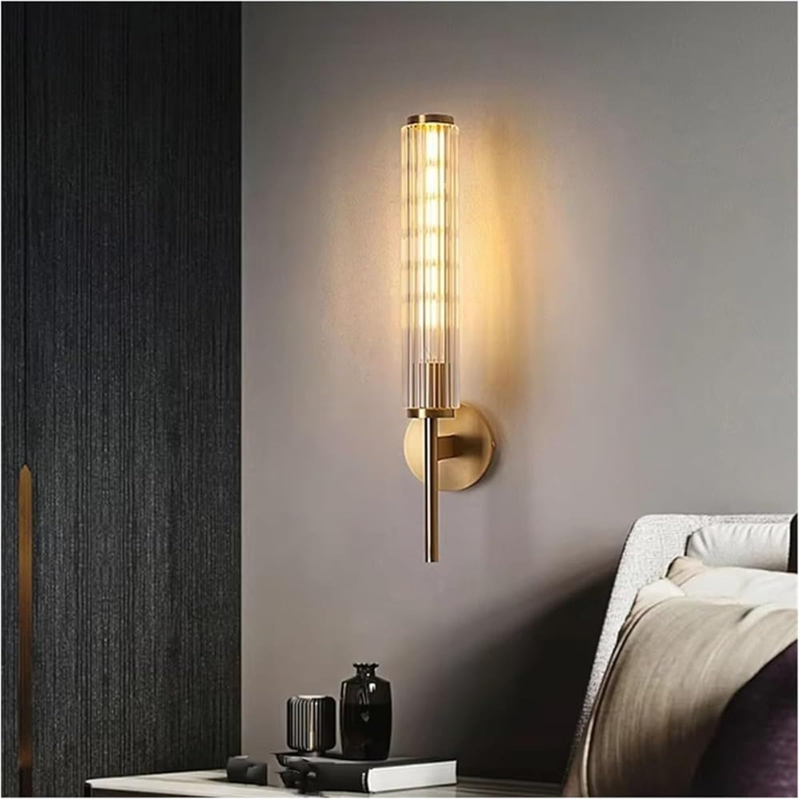 Mosiężna i szklana lampa ścienna - nowoczesna lampa dekoracyjna do przedpokoju i sypialni, kompatybilna z żarówkami E14, stylowa dekoracja domu - T-155