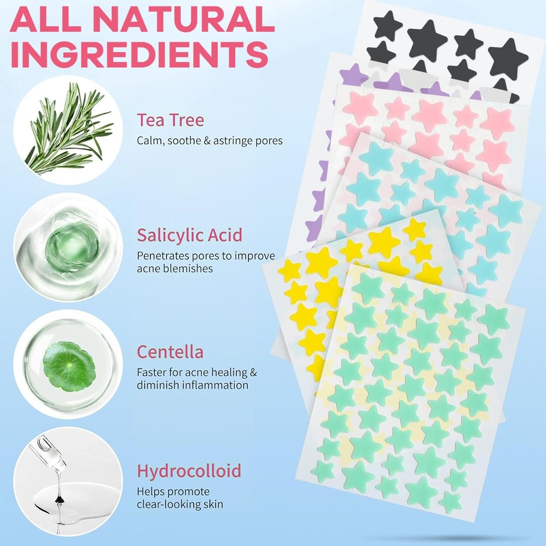 JEYORZY 336 Pezzi pimple patch star, patch brufoli stelline Invisibile Naturale Hydrocolloid, cerotti per brufoli con olio dell'albero tè Acido Salicilico, acne patch Assorbenti Giorno e Notte