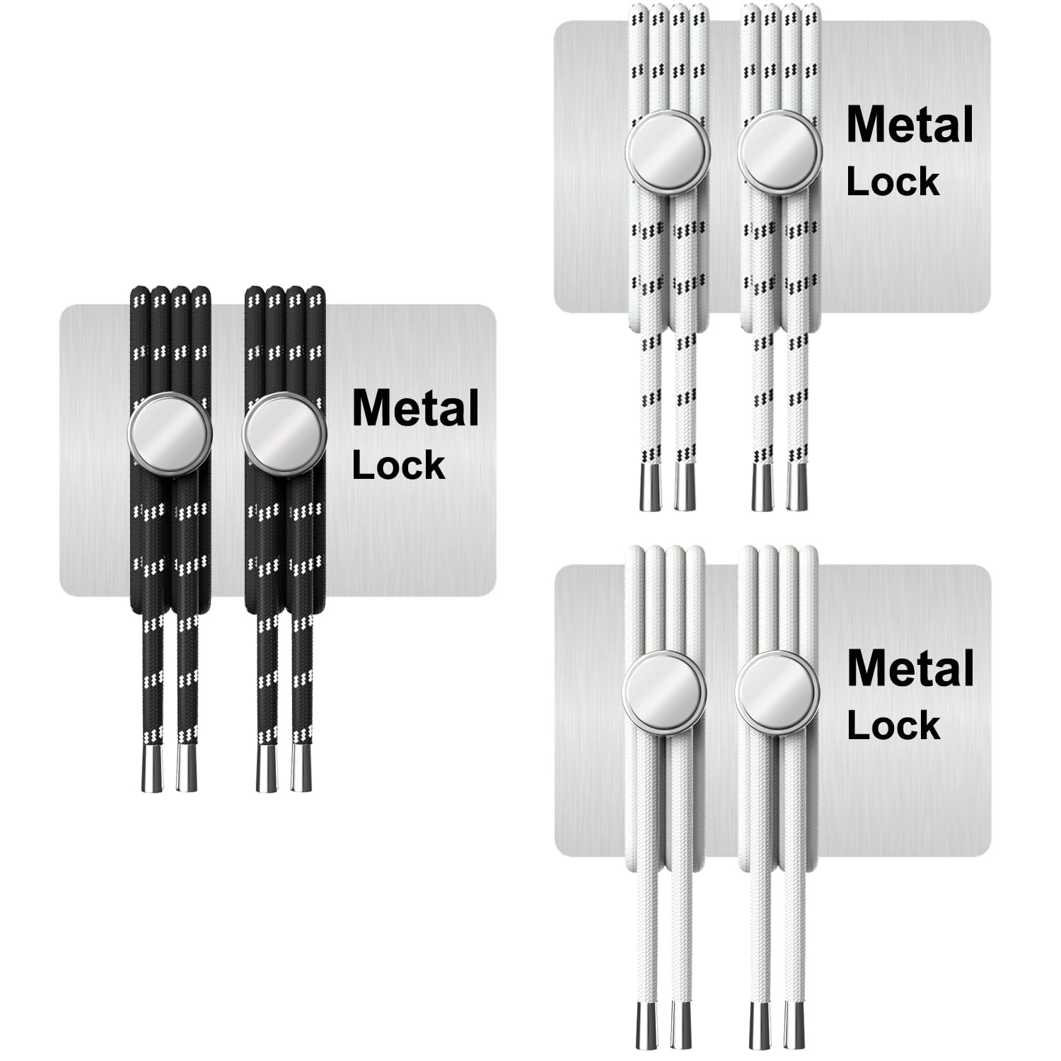 Metal Lock - No Tie Shoe Laces for adults, Elastic Shoelaces for sneakers, tieless for kids, Shoe strings, 3 Pairs