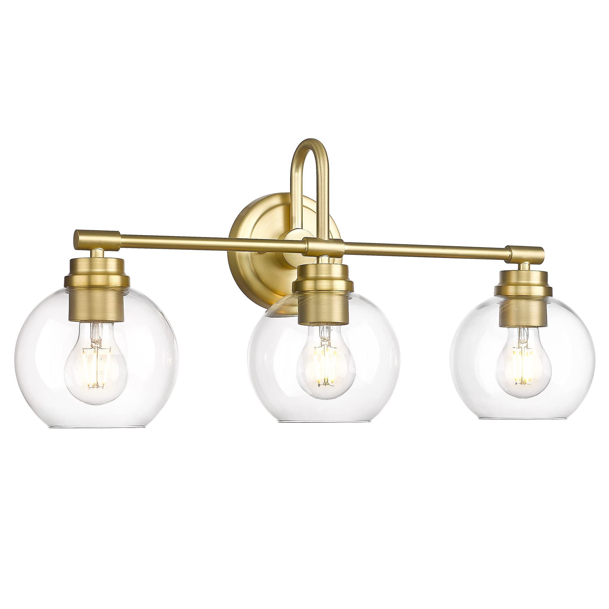 Photo 1 of AKEZON Brushed Gold Vanity Light, 3-Light Brass Bathroom with Clear Glass Shade, Gold Vanity Light Fixtures for Bathroom, Bedroom, Living Room Round-Gold 3-Light