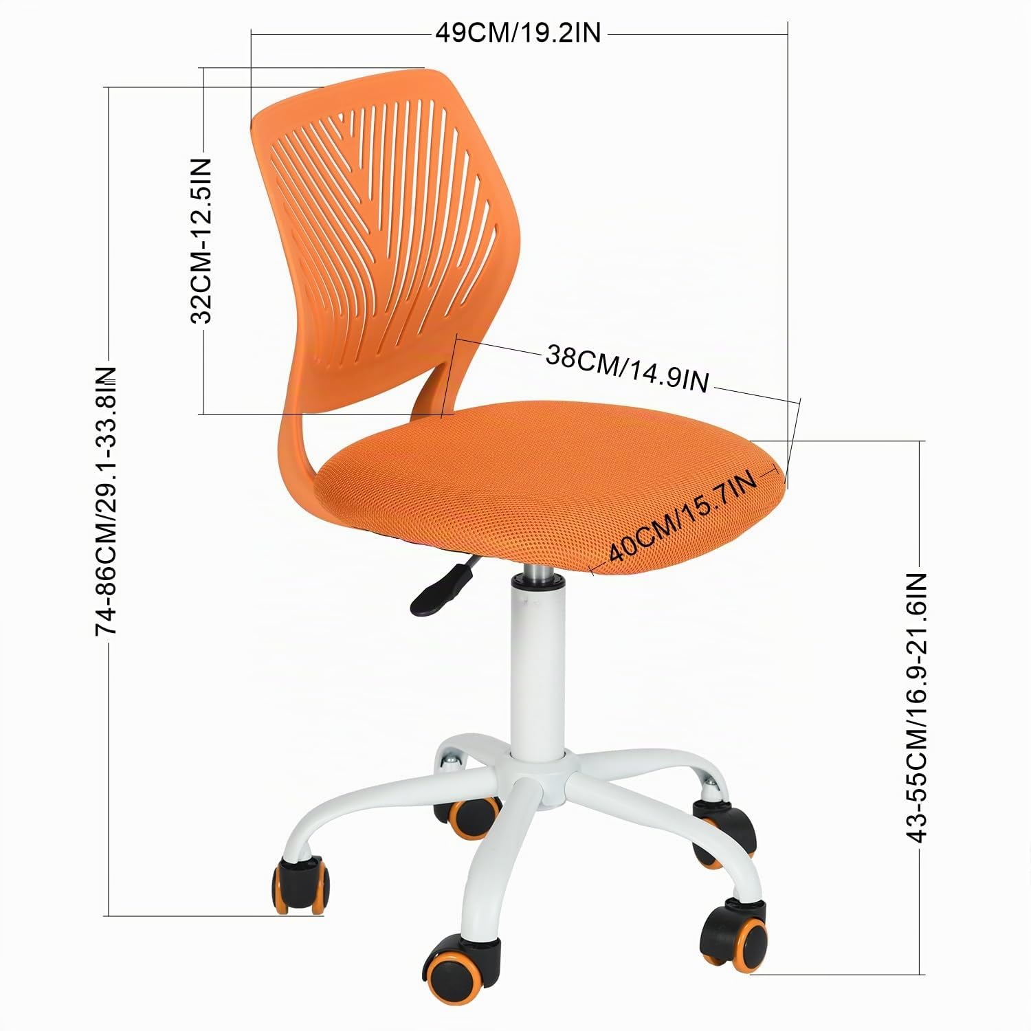 FurnitureR Silla de Escritorio, Silla giratoria ergonómica sin reposabrazos, Silla de Oficina Ajustable en Altura con Ruedas, cómoda Silla de Trabajo para Oficina en casa, Dormitorio y Estudio