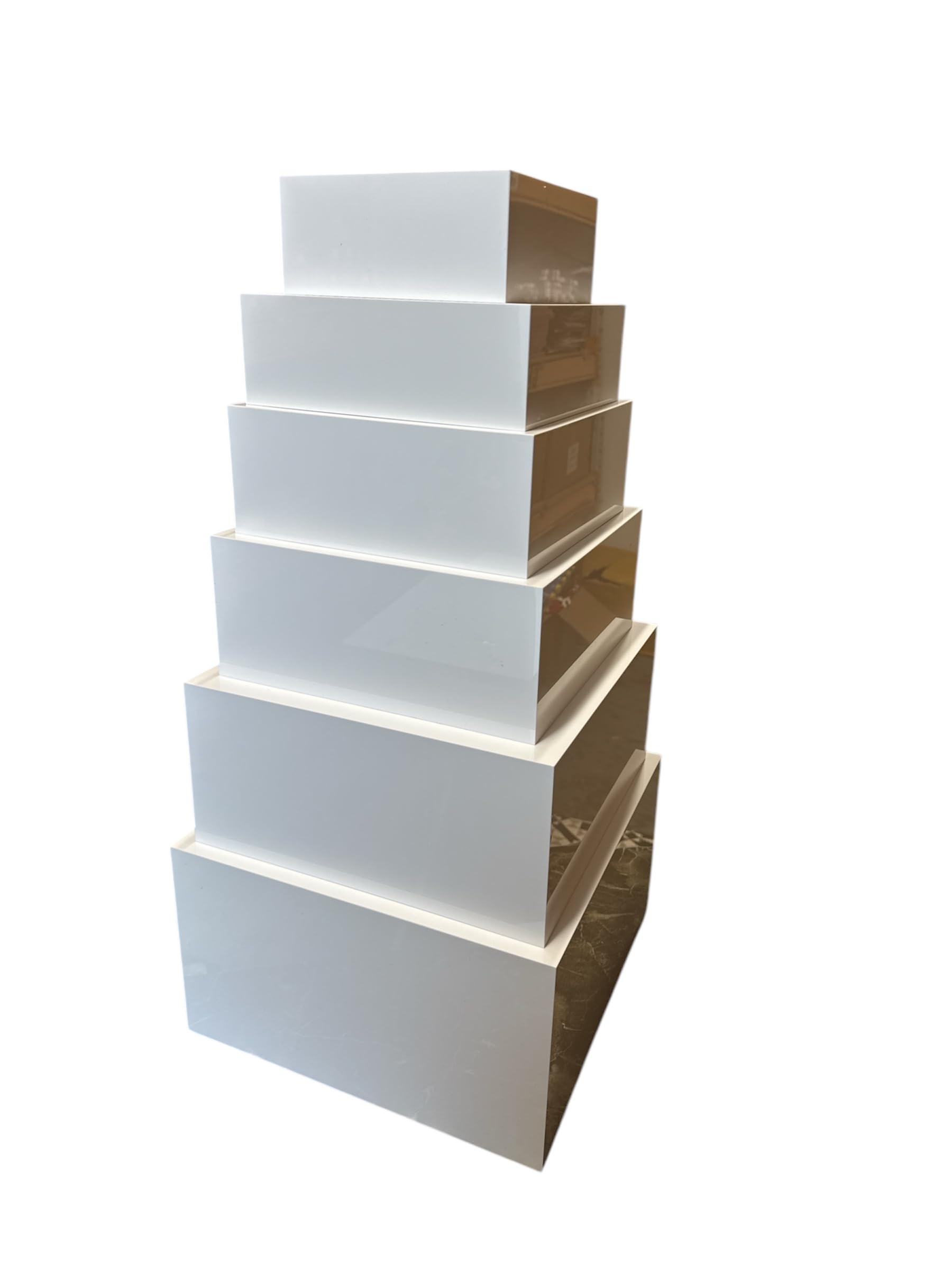Food Risers,Buffet Risers Acrylic Risers Display stands ,Acrylic Risers 5 different size,cake stand,Dessert display stand. white, black, silver ,gold colour set of 5, set of6 (white 6 pieces)