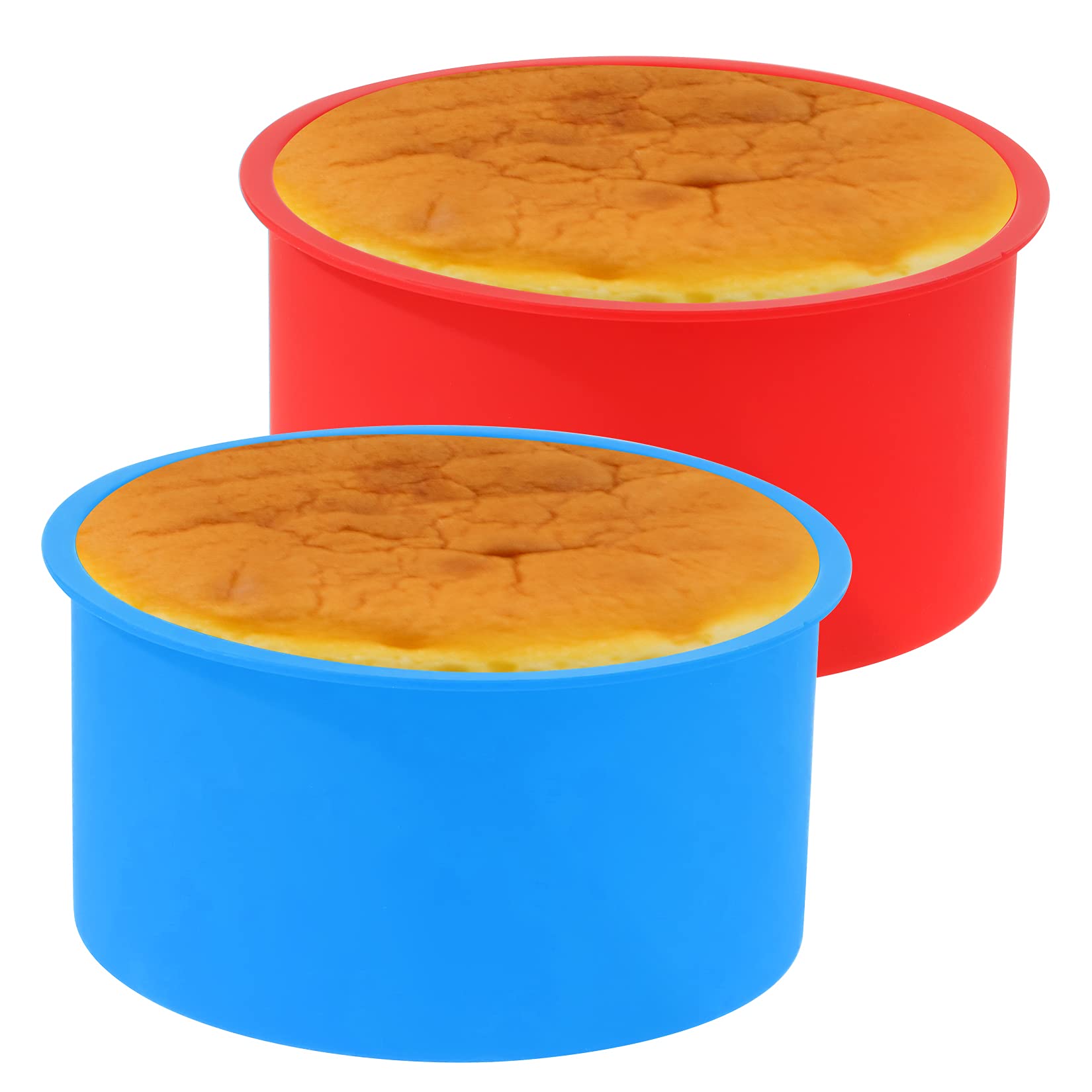12 moldes de silicona para hornear pasteles redondos de 10 cm antiadherentes para hornear, cocina, moldes de silicona para hornear (rojo, azul, 4 pulgadas)