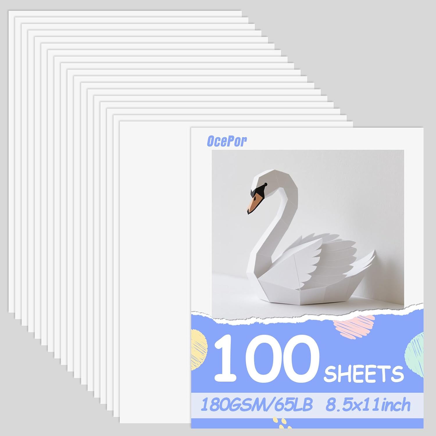 OcePor 100 Sheets White Cardstock 8.5” x 11”, 65lb/180gsm White Card Stock, Thick Card Stock Paper, Heavy Cardstock Paper for Printer, Resume, Scrapbooks, Art, Crafts, Business Cards White 180gsm-8.5x11-100