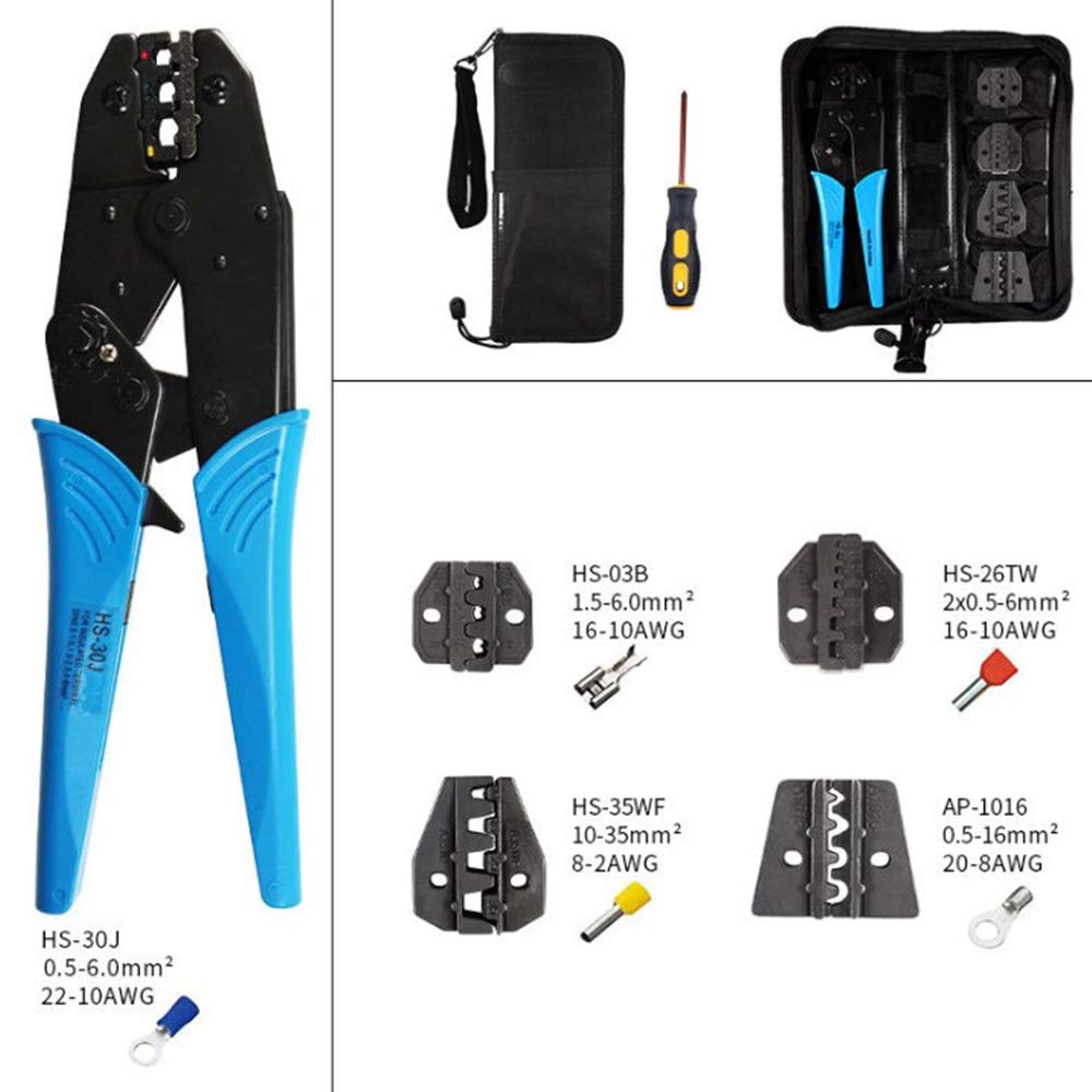 Crimpadora Terminales, Herramienta para crimpar Cables, alicates para crimpar terminales, Bolsa portátil, Juego de alicates para crimpar con múltiples Abrazaderas, Pelacables