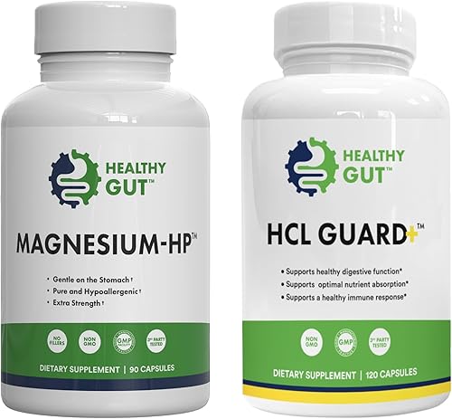 Magnesio intestinal saludable HP Paquete de 90 porciones + Gut saludable Gut HCL Guard+ 60 porciones