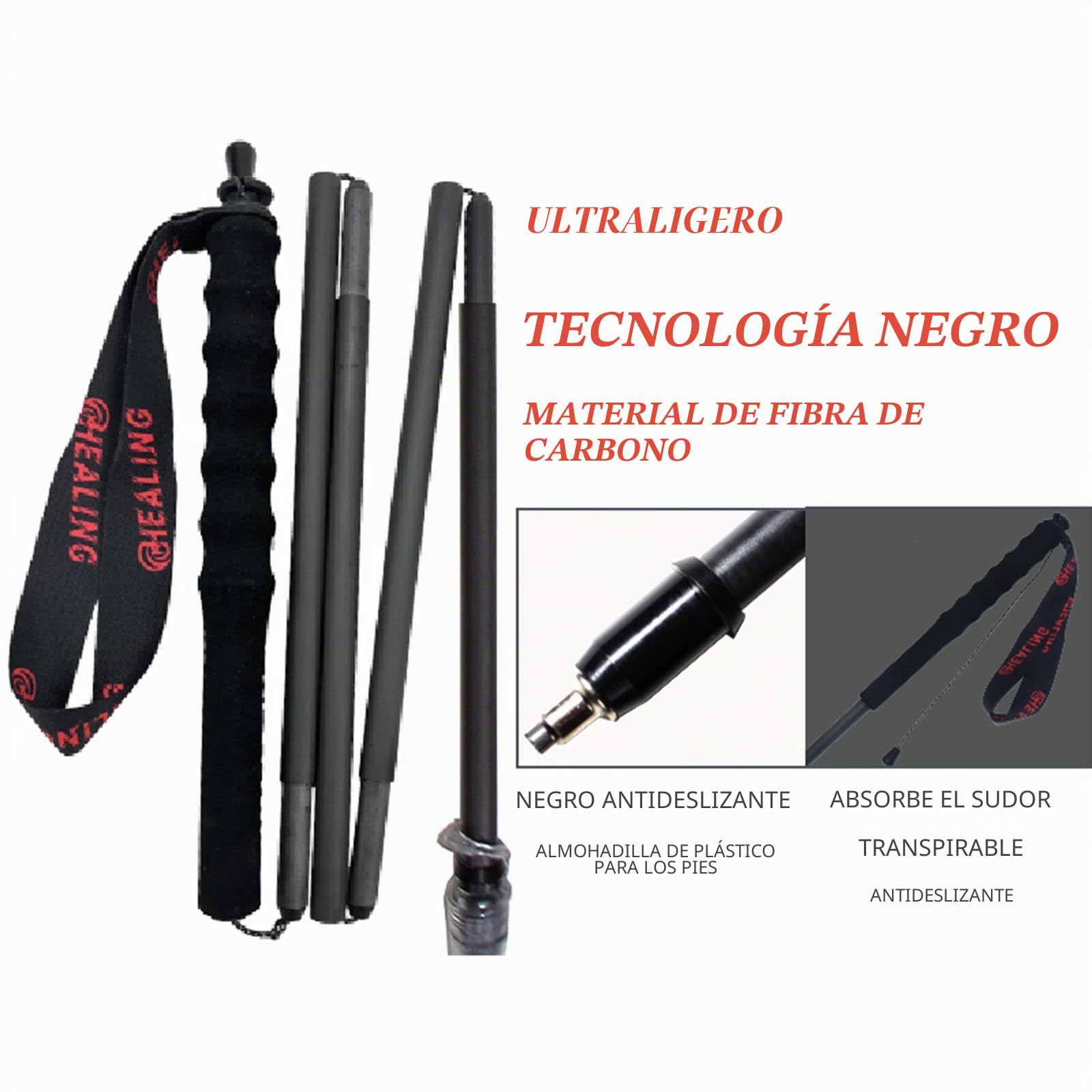 Bastón de senderismo de fibra de carbono, plegable, ultraligero, bastón de senderismo para entusiastas del montañismo, adecuado para viajes, camping, senderismo, 3