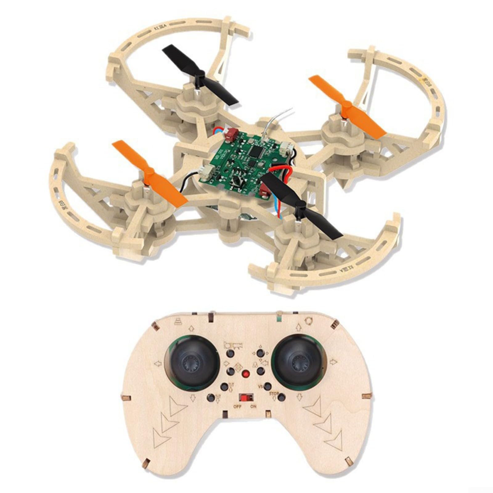 Momfin Remote Control Wooden DIY Quadcopter Drones Model Kit, Wooden Drones Model Kit,Easy Assembly with Colorful LED Lights, One-Button Takeoff and Landing, 360° Flips