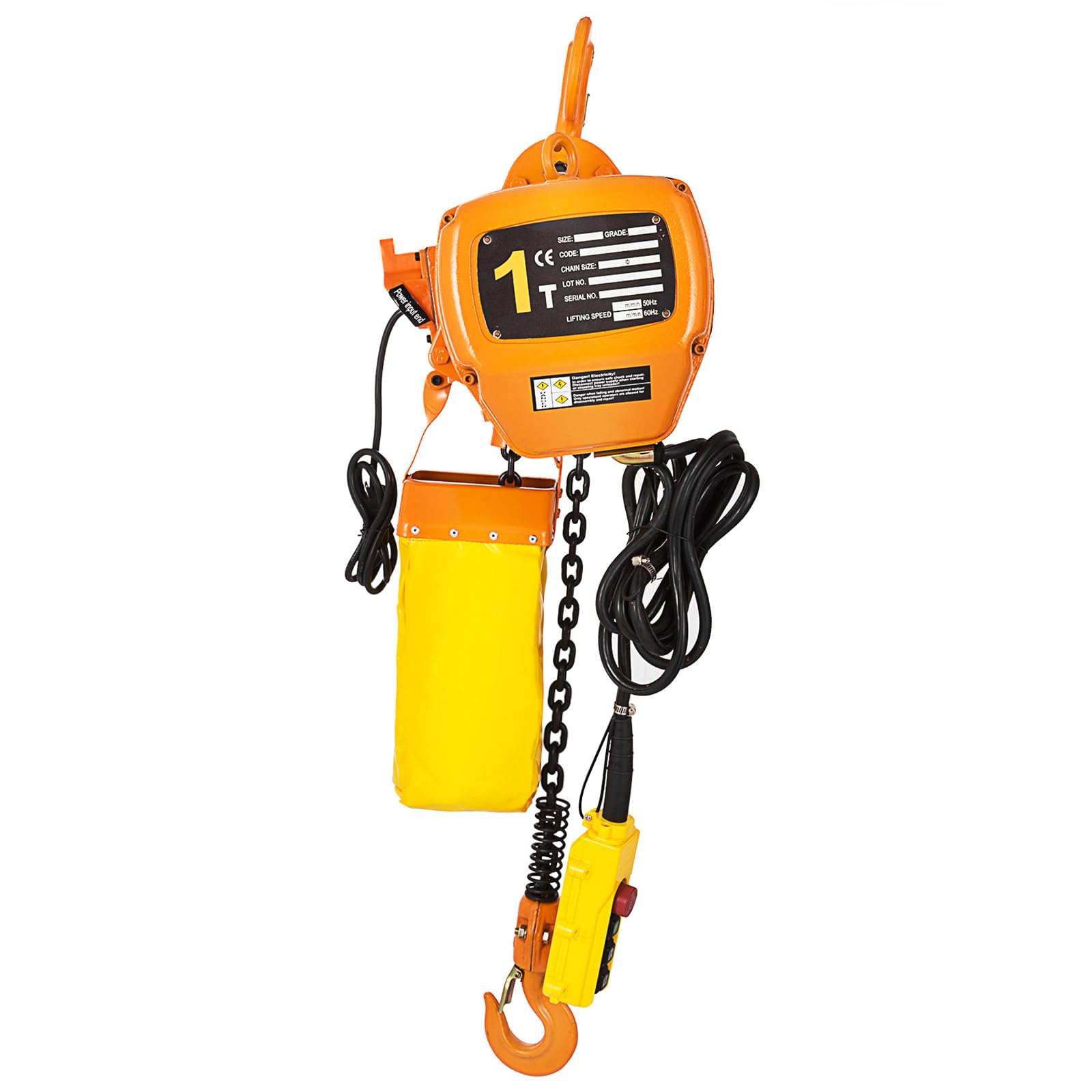 VEVOR Elektryczny wciągarka łańcuchowa, udźwig 1 T, wysokość podnoszenia 4 m, wciągarka linowa, 1-fazowa elektryczna wciągarka z łańcuchem G80, pilot zdalnego sterowania kablem 3,3 m, idealny do