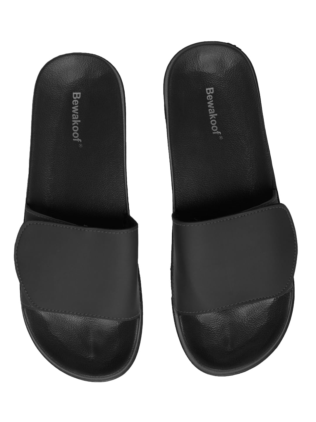 bewakoof Men's Black Adjustable Velcro Sliders-picture-12