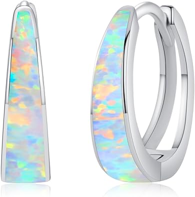 Opal Earrings for Women 925 Sterling Silver Opal Hoop Huggie Earrings Hypoallergenic Cartilage Hoops Earrings Jewelry Gifts for Mothers Day