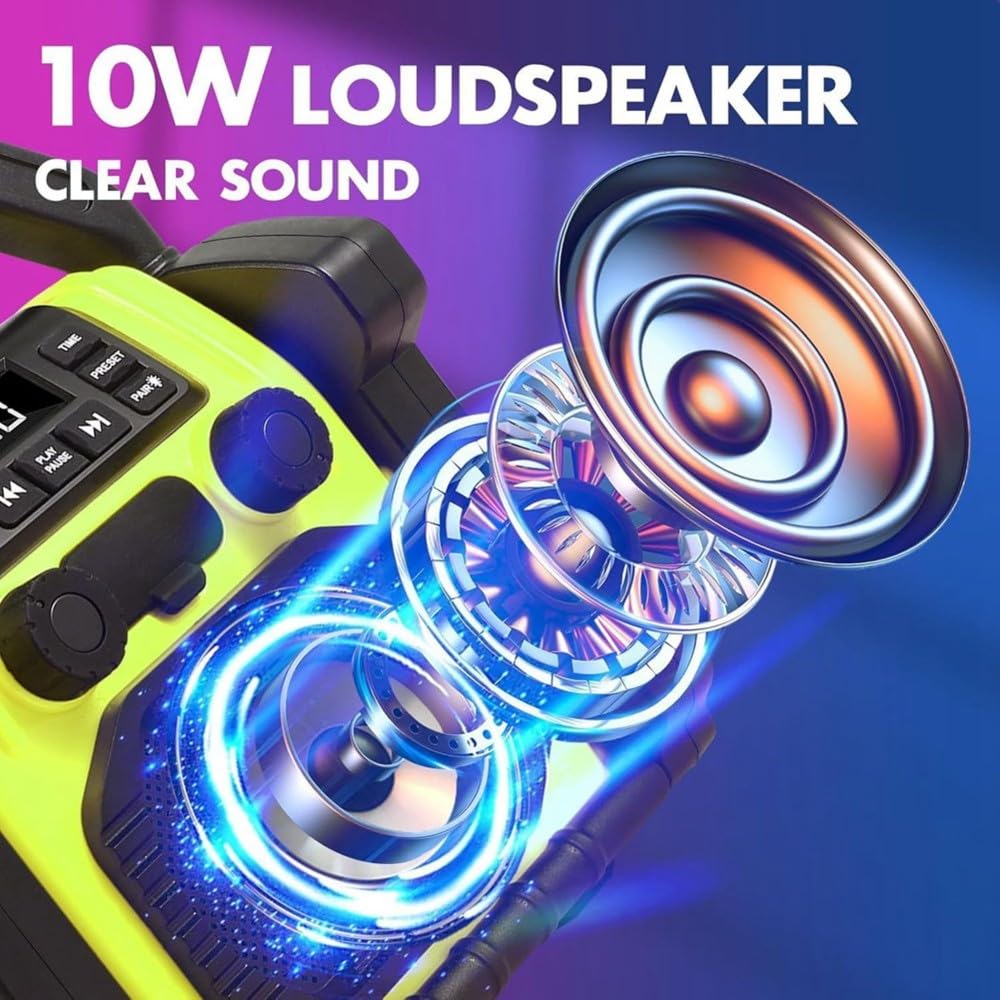 Radio Portátil para Exteriores, Radio Bluetooth Portátil, Radio Despertador FM Impermeable IP66 con Luces LED para Pesca, Fiesta y Camping.