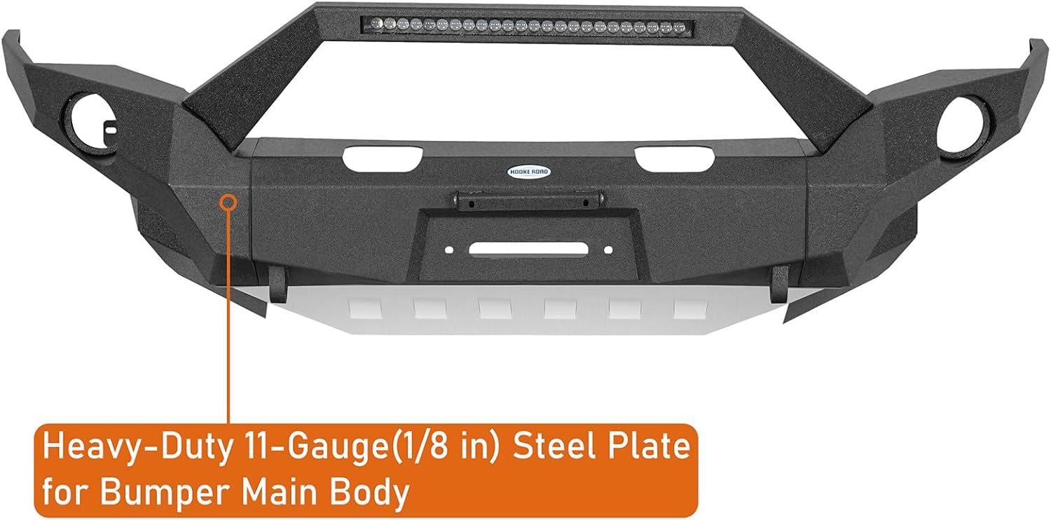 Hooke Road 4Runner Full Width Front Bumper for 2014-2024 Toyota 4Runner 5th Gen (Exclude Limited), Off-Road Steel Bumper with Winch Plate, Skid Plate & D-ring Mounts