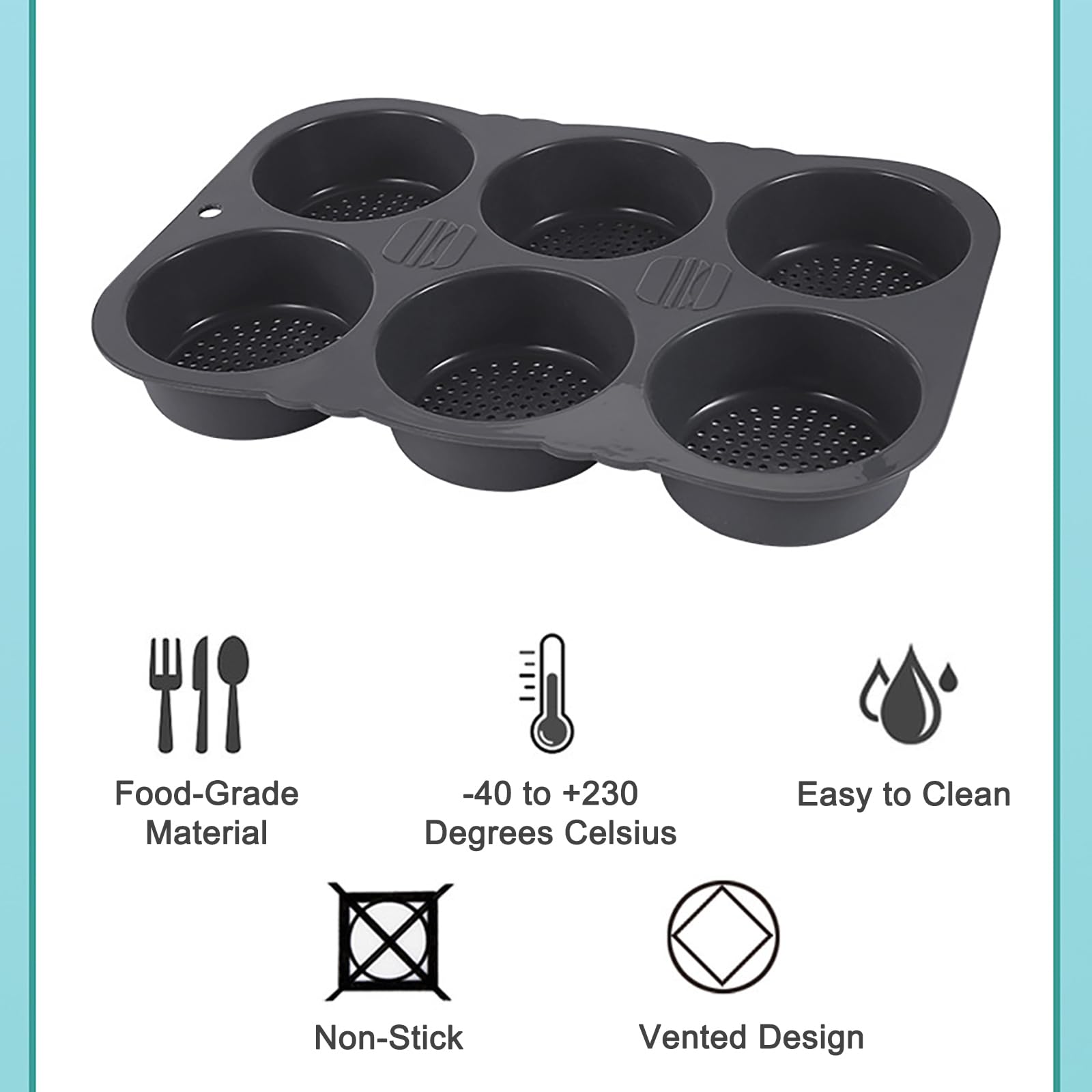Moule à Pain Burger Silicone 6 Cavités - Diamètre 10 cm - Pour Four & Micro-Ondes - Résistant -40°C à 230°C - Démoulage Facile (34.5x23.5x4 cm)