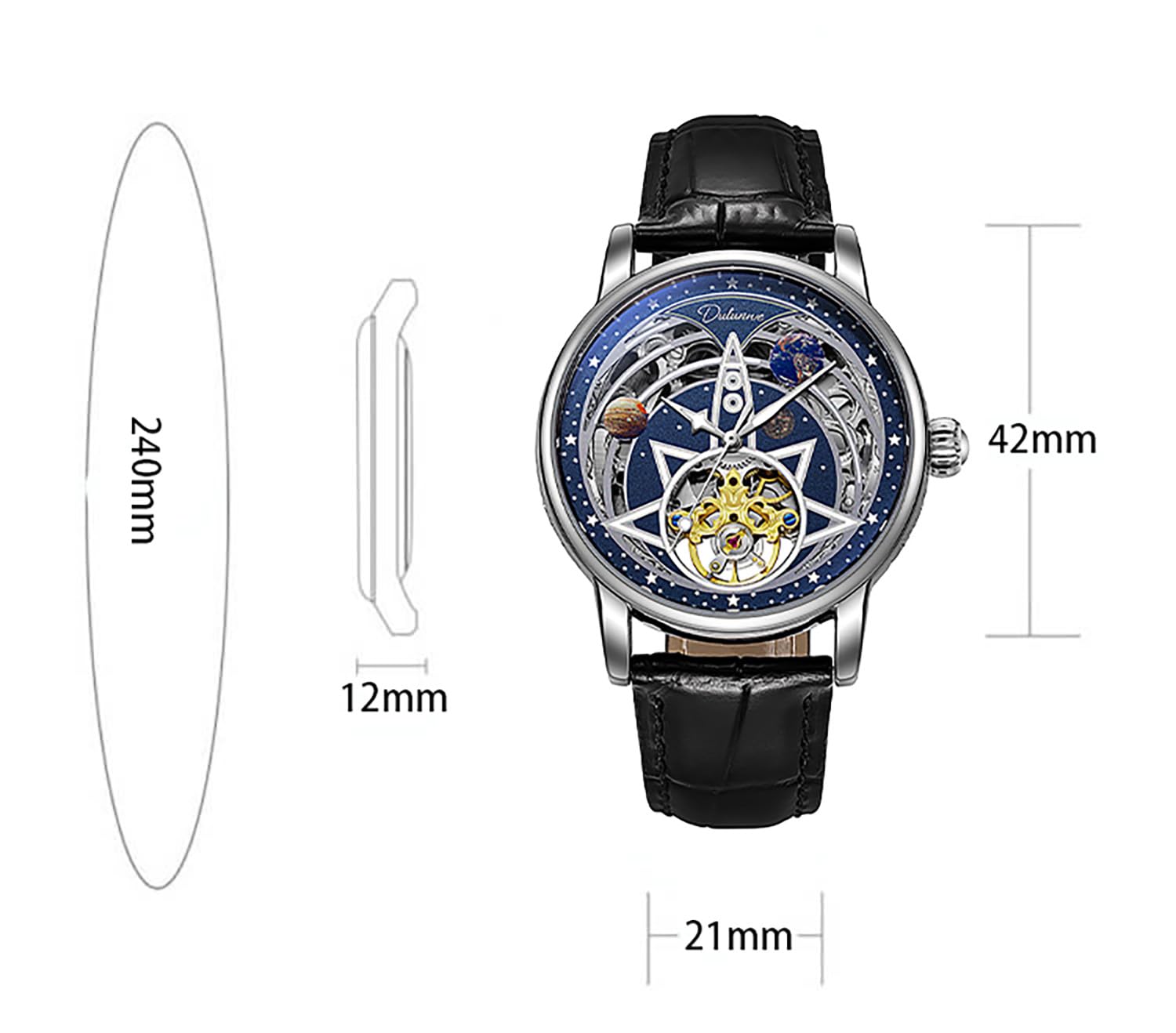 BESTKANG Orologio da polso da uomo, automatico, meccanico, scheletro, in pelle, impermeabile 3 AT