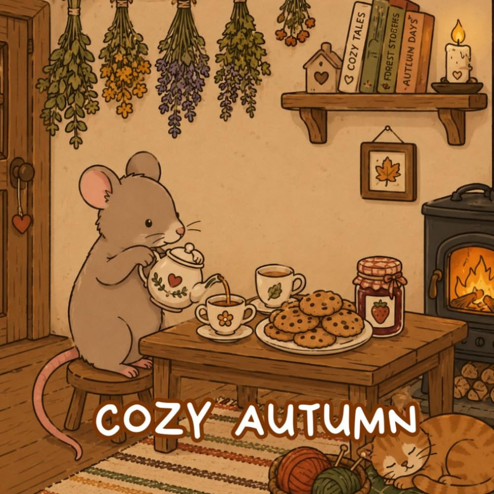 Cozy autumn coloring book: Cute Cozy Fall Animals and Relaxing Cottagecore Coloring Pages