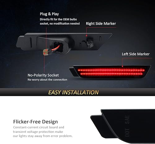 Miniatura 5 de D-Lumina Chevy Camaro - Luces de marcador laterales ahumadas para Camaro 2010 2011 2012 2013 2014 2015, parachoques trasero rojo marcador luz