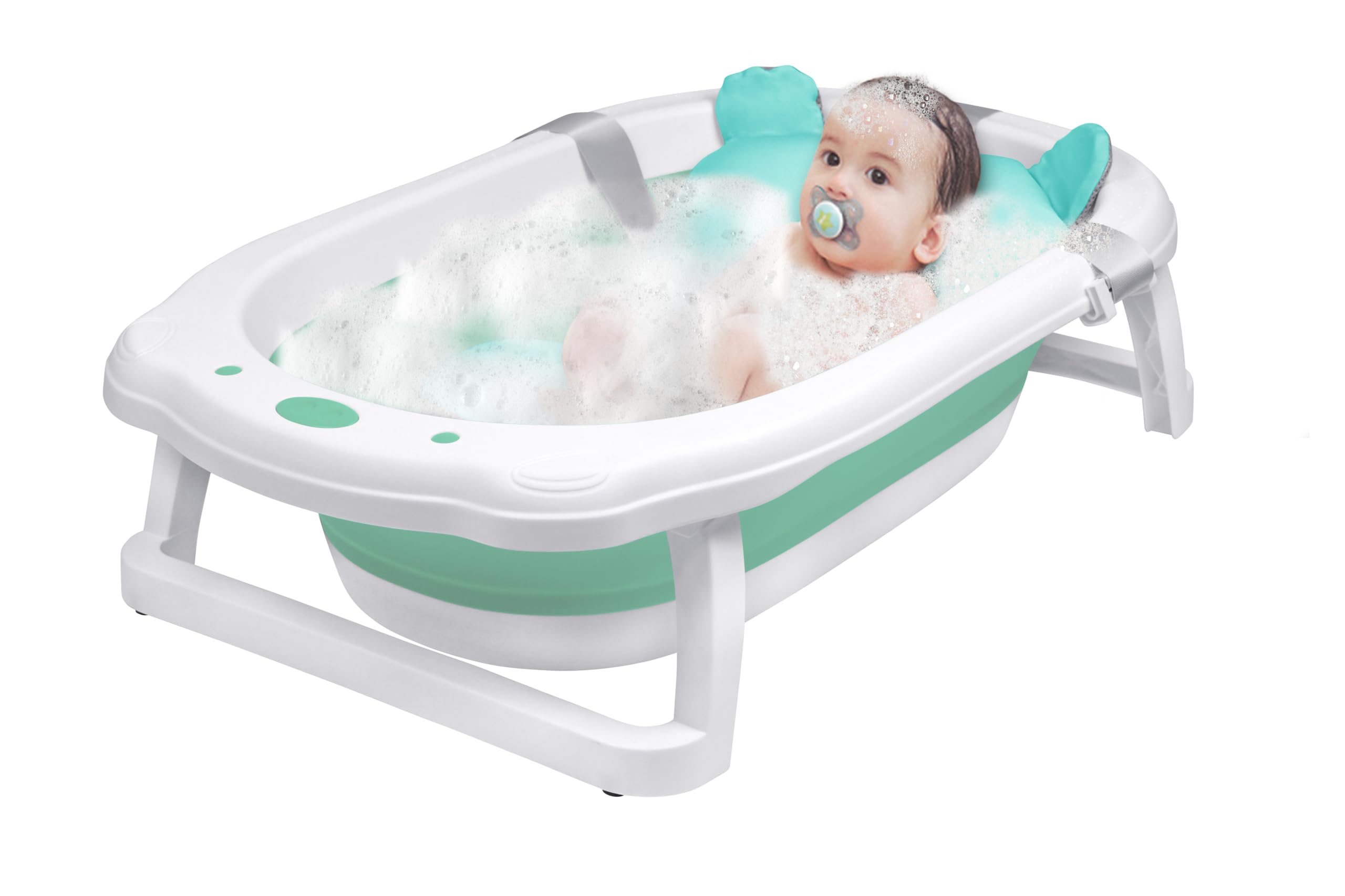 Vasca da bagno per neonato, pieghevole, vasca da bagno portatile, seggiolino per bambini con tappetino da bagno – verde