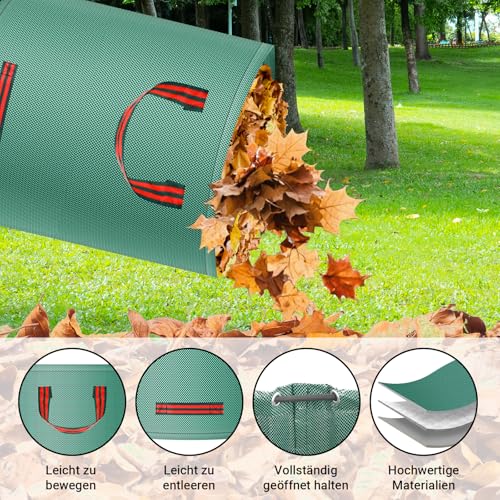 JeTuvlie 2X 500L Gartenabfallsack, Gartensack mit Griffe, Selbststehend, Wasserdicht, Laubsack Haltbar Korrosionsbeständig für Gartenabfälle und Grünschnitt